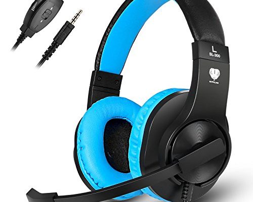 Gaming Headset, Kearui 3.5mm Wired Stereo Sound Over Ear [ One Key Mute ] Headphones with Noise Isolation Mic for Laptop/Tablet/Mobile Phones/PS4/Xbox one (Black & Blue)