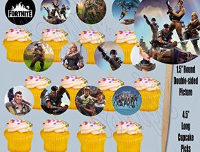 FORTNITE Cupcake Picks Double-sided Images Cake Topper -12, Video Game Truck Party