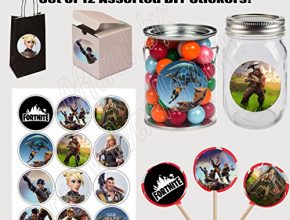 Fortnite Stickers, Large 2.5” Round Circle Stickers to place onto Party Favor Bags, Cards, Boxes or Containers -12 pcs, Fort Night