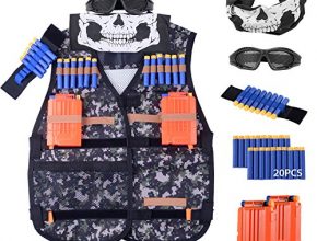 Kids Tactical Vest Kit for Nerf Guns N-Strike Elite Series, with 20 Pcs Refill Darts, 2 Reload Clips, Face Tube Mask and Protective Mesh Glasses, Toys for 3-12 Year Old Boys a...