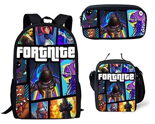 Fortnite School Backpack Lunch Bag Pencil Bag, 3 Pack Fortnite Game Pattern School Bag for Girls Boys Students