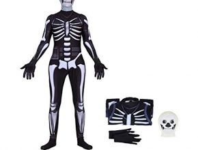 Comtervi Fortnite Skull Trooper Costume Halloween Kids Zentai Bodysuit Cosplay Best Gift for Child Dress up (M)