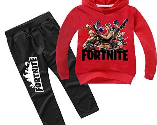 Fortnite Kid Boy Girl Hoodie Crewneck Hooded Sweatshirt and Pant Set Red 8-10