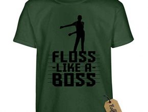 NuffSaid Youth Floss Like A Boss T-Shirt - Back Pack Kid Flossin Emote Dance Dance Tee (YS: 6-8, Forest Green - Black Ink)