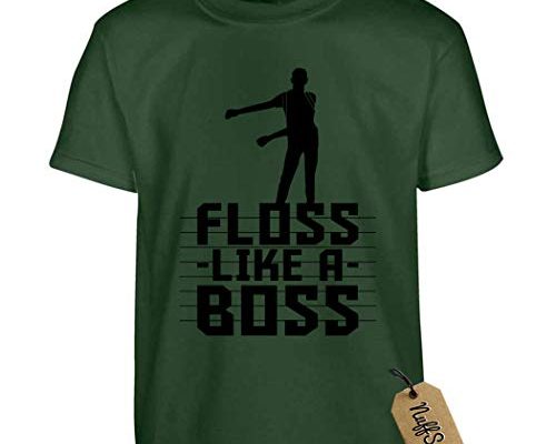 NuffSaid Youth Floss Like A Boss T-Shirt - Back Pack Kid Flossin Emote Dance Dance Tee (YS: 6-8, Forest Green - Black Ink)