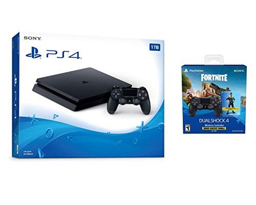 Playstation 4 Fortnite Starter Bundle: Playstation Exclusive Royale Bomber Outfit, 500 V-Bucks, Playstation 4 Slim 1 TB Console with Extra DUALSHOCK 4 Wireless Controller - Bl...