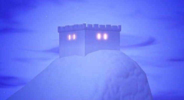 Castle lights turn on as the Fortnite iceberg moves inland