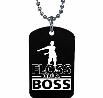 TAMPSHOP Floss Like A Boss Dance Dog Tag, Flossing Dance Moves DogTag Necklaces (Dog Tag Necklaces - Black)
